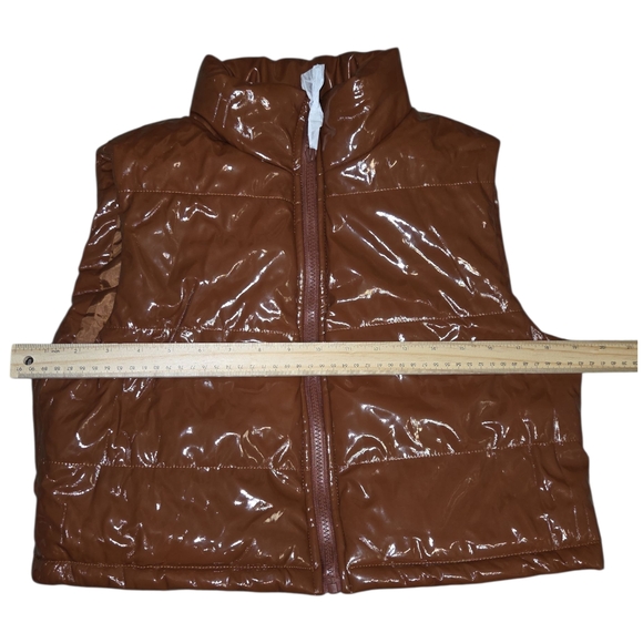 Puffer Vest Brown Glossy Daisy Women’s Size S - Picture 5 of 6